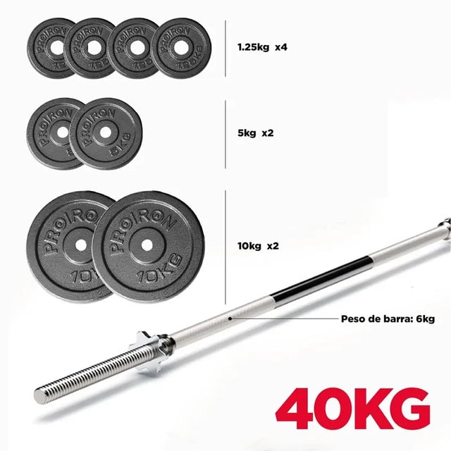 SET DE PESAS DE HIERRO FUNDIDO CON BARRA 40 KG - 1