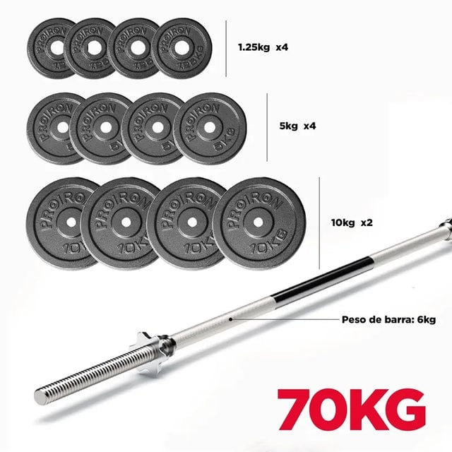 SET DE PESAS DE HIERRO FUNDIDO CON BARRA 70 KG - 1