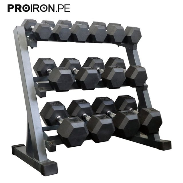 SET DE MANCUERNAS HEXAGONALES DE 185KG + RACK DE ACERO - 1