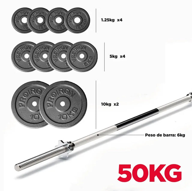 SET DE PESAS DE HIERRO FUNDIDO CON BARRA 50 KG - 1