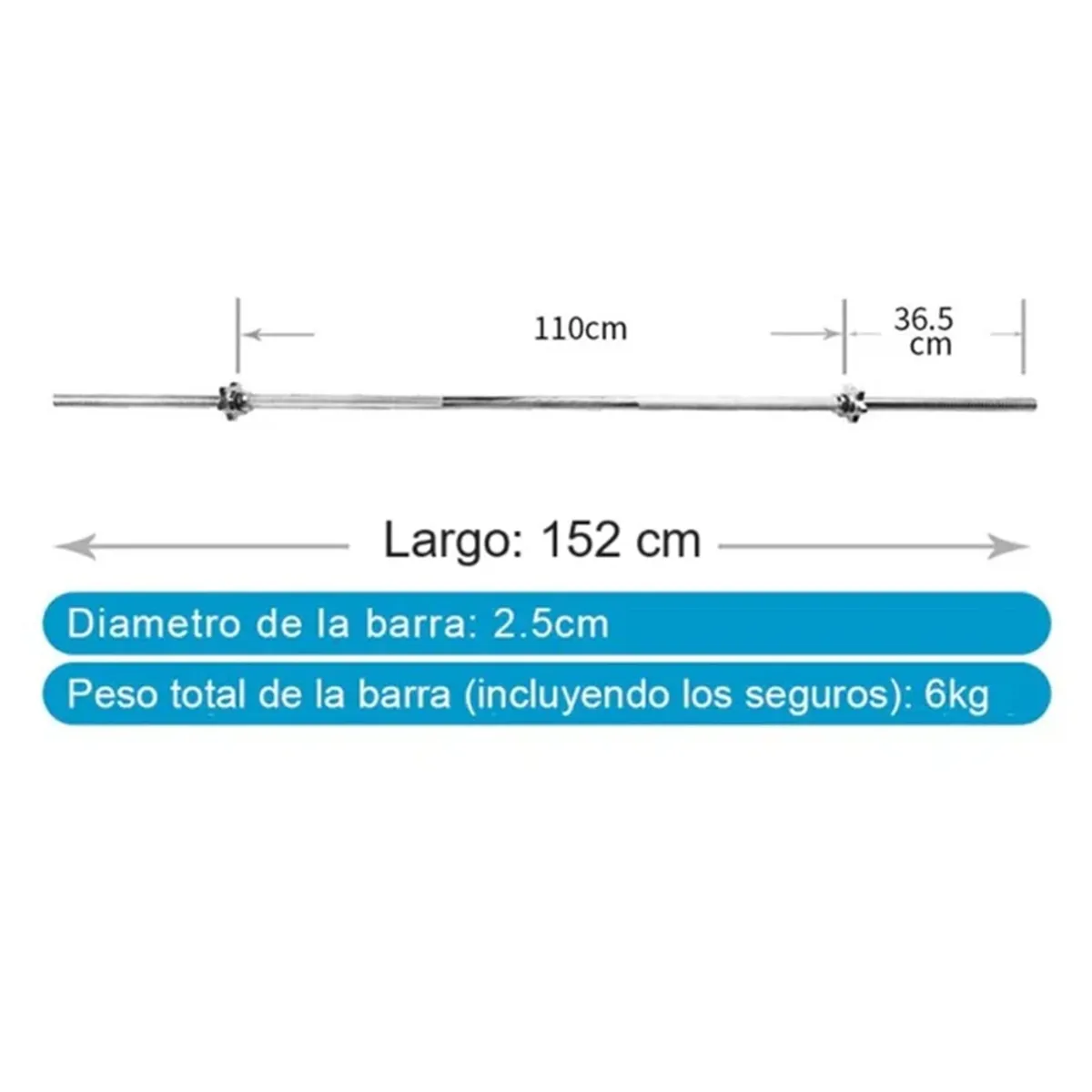 BARRA RECTA CROMADA PRO 130KG - 25MM - 152CM - 2