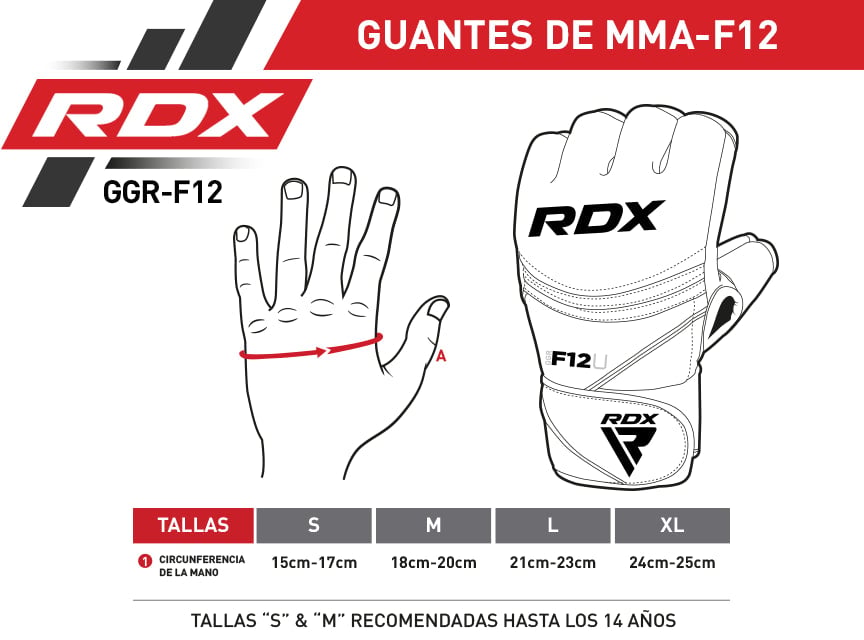 GUANTES DE MMA Y GRAPPLING F12 ROJO - S - 2