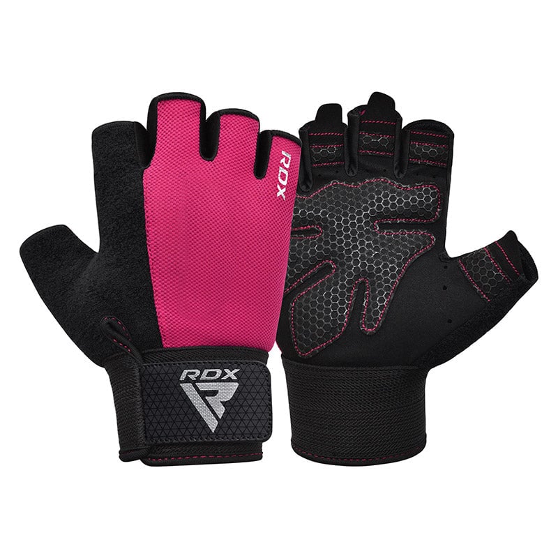 GUANTES PARA LEVANTAMIENTO DE PESAS RDX W1H PLUS ROSADO - 1