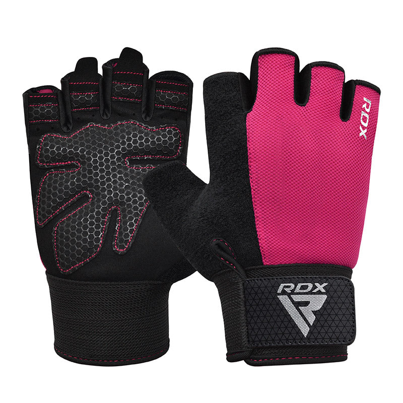 GUANTES PARA LEVANTAMIENTO DE PESAS RDX W1H PLUS ROSADO - 4