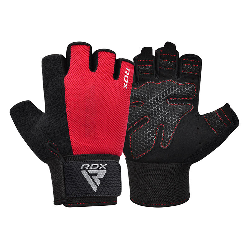 GUANTES PARA LEVANTAMIENTO DE PESAS RDX W1H PLUS ROJO - 1