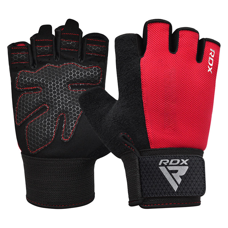 GUANTES PARA LEVANTAMIENTO DE PESAS RDX W1H PLUS ROJO - 4