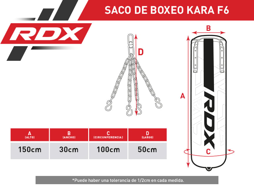 SACO DE BOXEO KARA F6 CON COLGADOR - ROJO - 2