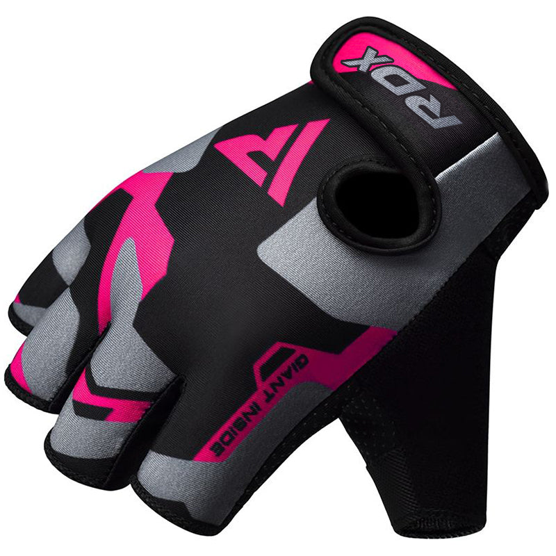 GUANTES PARA LEVANTAMIENTO DE PESAS SUBLIMADOS PARA MUJER RDX F6 ROSADO - 3