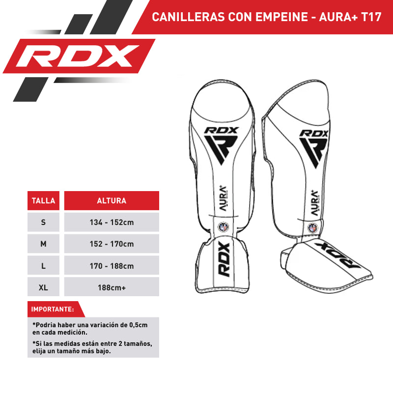 CANILLERAS CON EMPEINE PARA MUAY THAI AURA PLUS T17 ROJO - 2