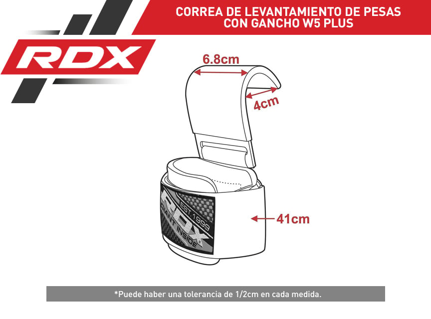CORREA DE LEVANTAMIENTO DE PESAS CON GANCHO W5 PLUS - ROJO - 2