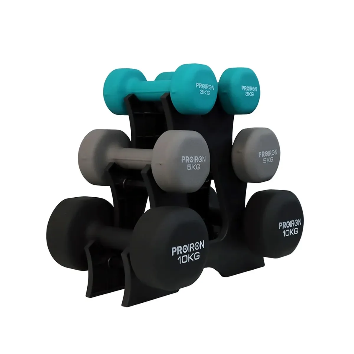 SET DE MANCUERNAS DE NEOPRENO DE 3KG 5KG Y 10KG + RACK - 1