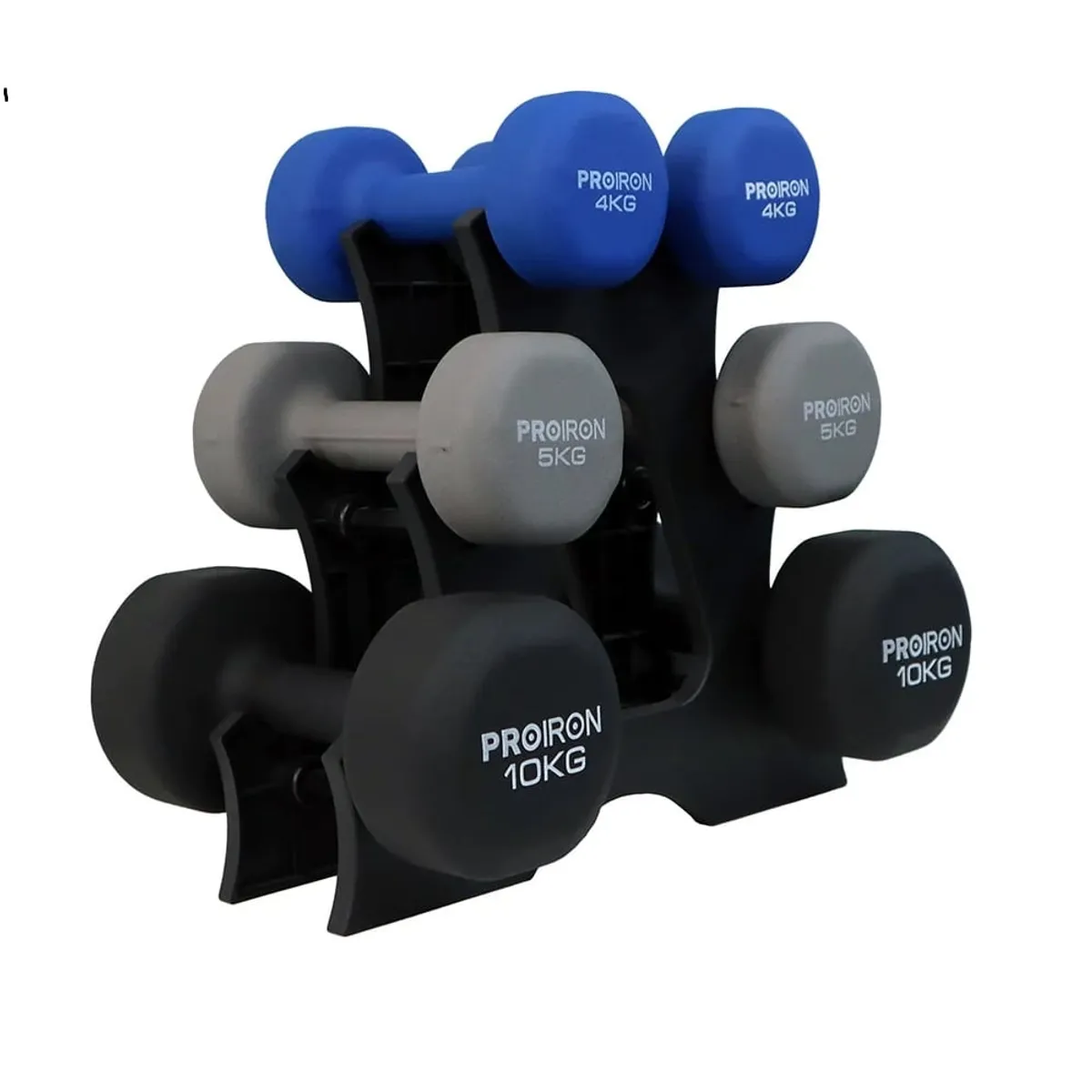 SET DE MANCUERNAS DE NEOPRENO DE 4KG 5KG Y 10KG + RACK - 1