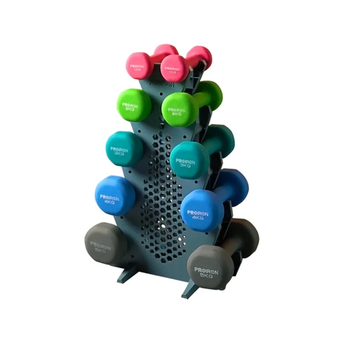 SET DE MANCUERNAS DE NEOPRENO DE 1KG ROSADO 2KG 3KG 4KG Y 5KG + RACK - 1