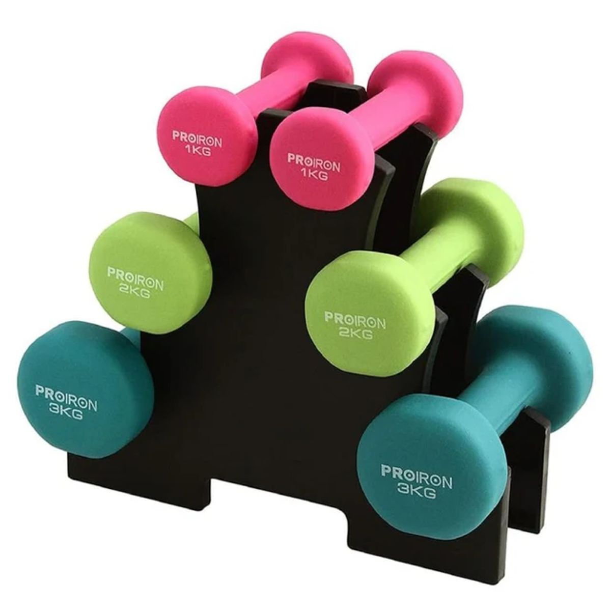 SET DE MANCUERNAS DE NEOPRENO DE 1KG 2KG Y 3KG + RACK - 1