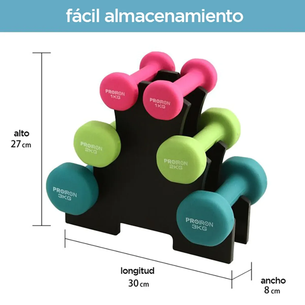 SET DE MANCUERNAS DE NEOPRENO DE 1KG 2KG Y 3KG + RACK - 6