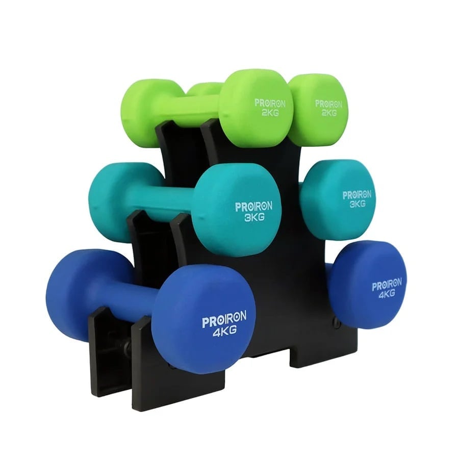 SET MANCUERNAS PROIRON NEOPRENO 2KG 3KG Y 4KG + RACK - 1