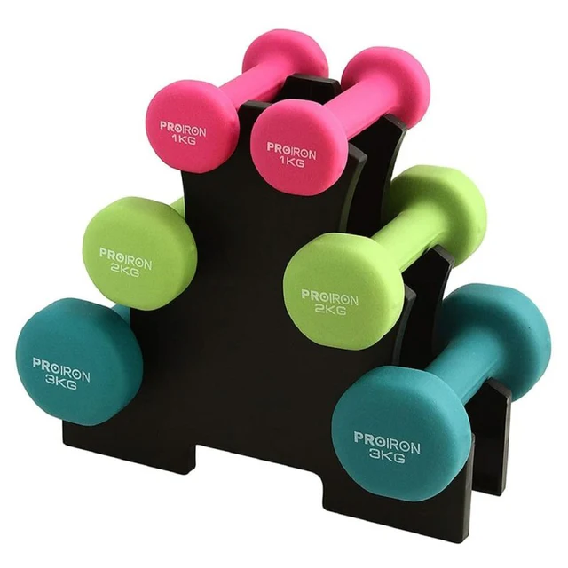 SET MANCUERNAS PROIRON NEOPRENO 1KG 2KG Y 3KG + RACK - 1