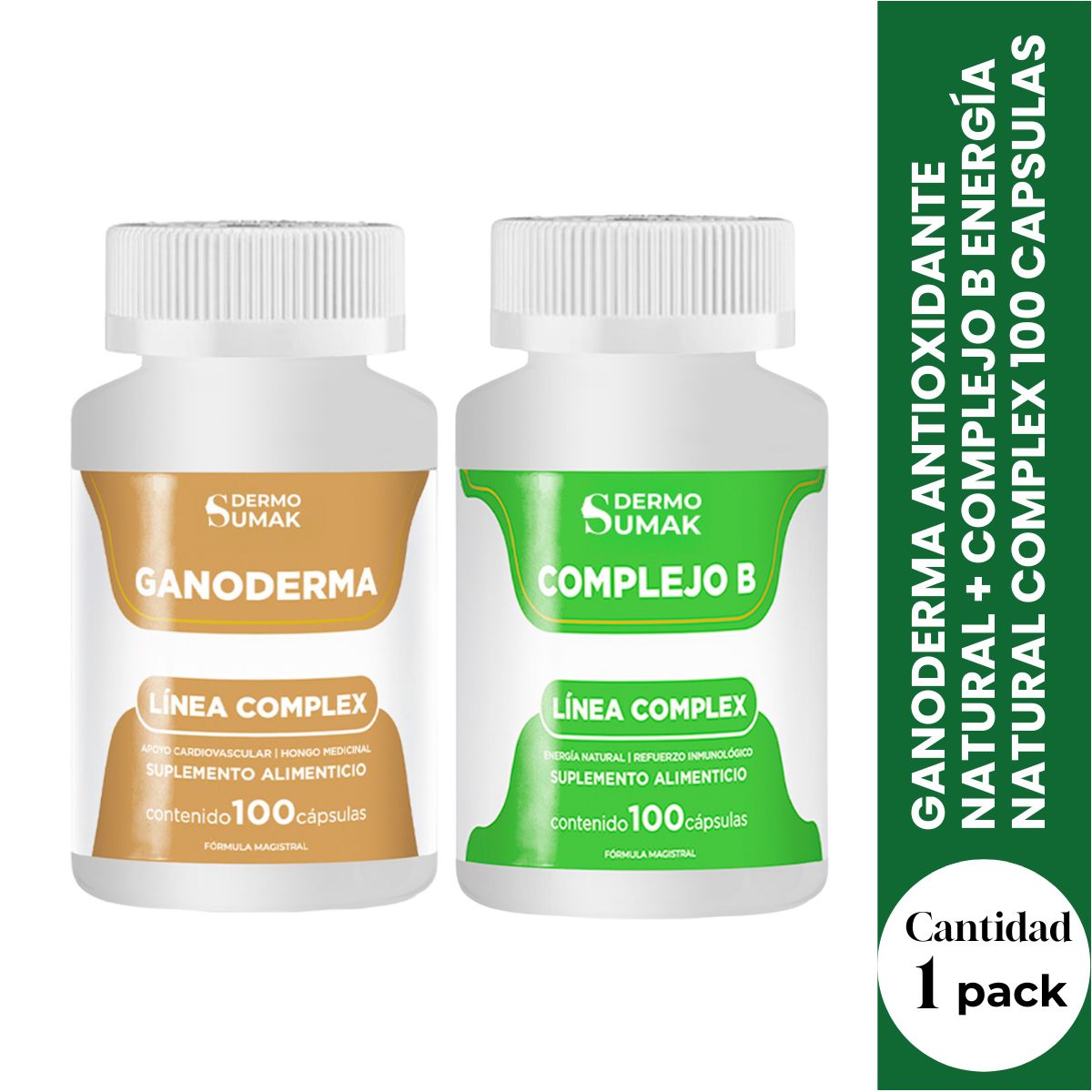 SUPLEMENTO GANODERMA ANTIOXIDANTE NATURAL + COMPLEJO B ENERGÍA NATURAL COMPLEX 100 CAPSULAS - 1