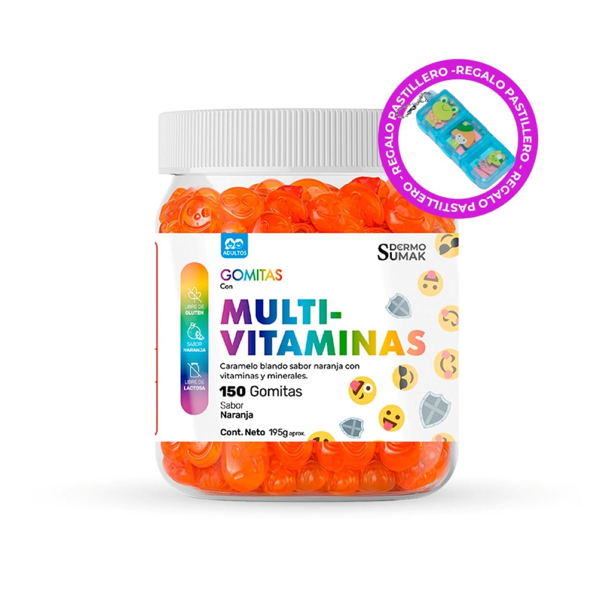 GOMITAS MULTIVITAMINAS PARA ADULTOS 150 GOMITAS - DERMO SUMAK + REGALO 1 PASTILLERO - 1