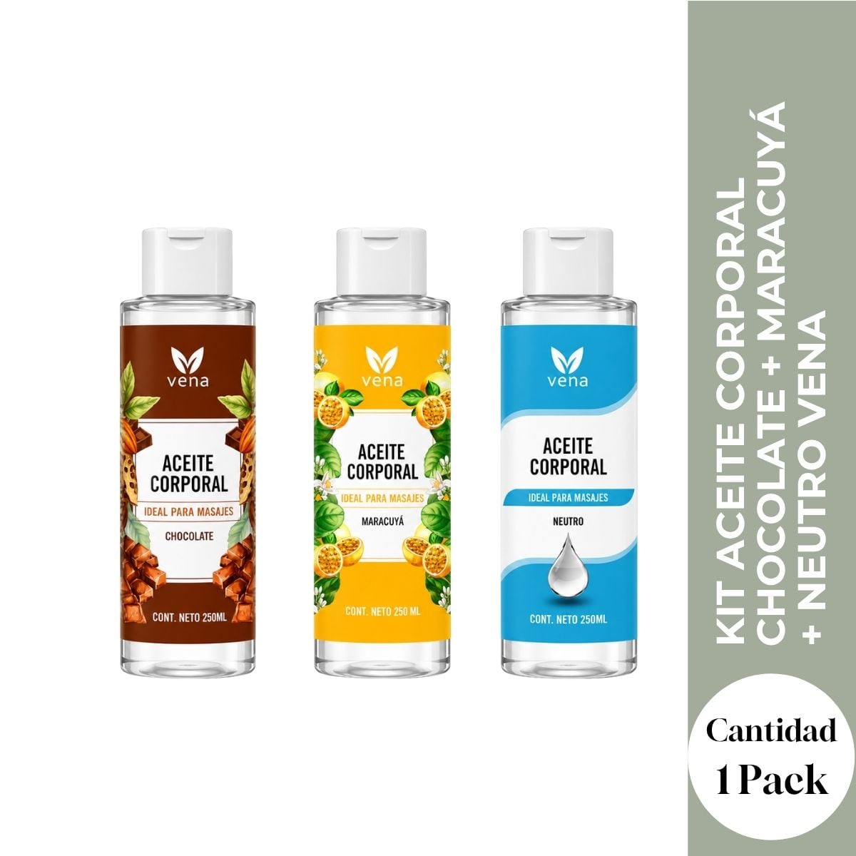 KIT ACEITE CORPORAL CHOCOLATE + MARACUYA + NEUTRO VENA - NUTRICION E HIDRATACION TOTAL - 1