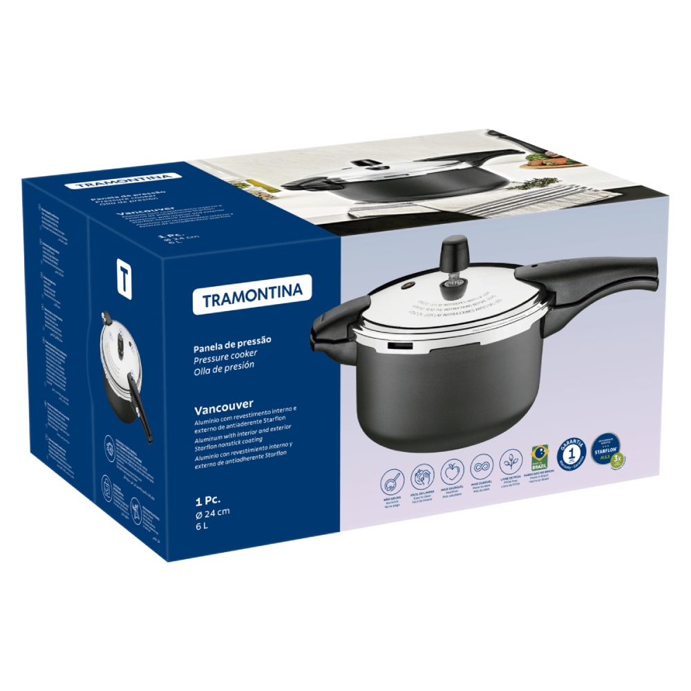 OLLA DE PRESIÓN TRAMONTINA VANCOUVER EN ALUMINIO GRAFITO 24 CM 6 L - 3