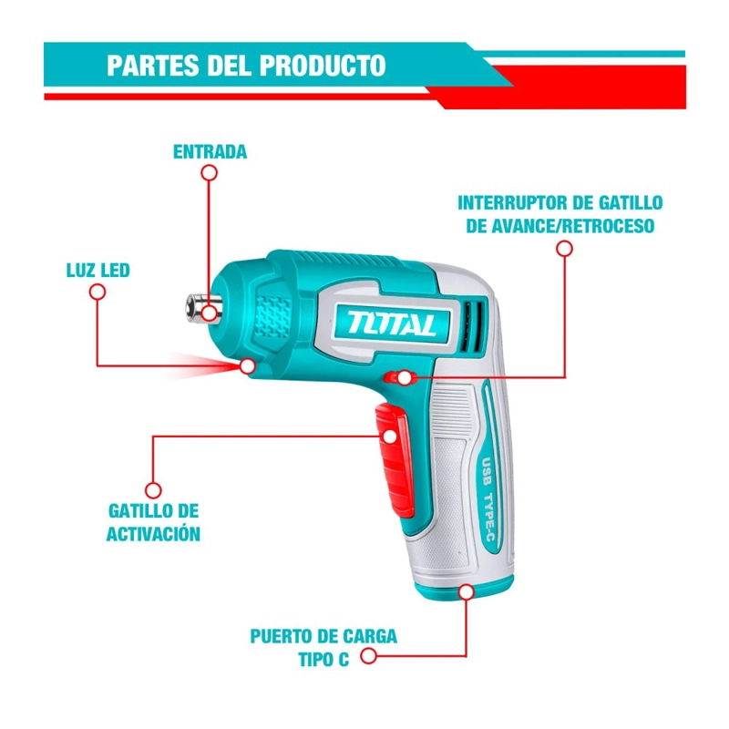 ATORNILLADOR TIPO-C HEX14 240RPM + ACCESORIOS - TSDLI0458 - 2