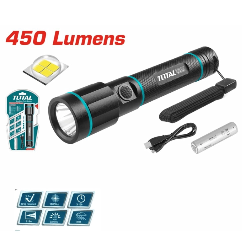 LINTERNA DE MANO DE ALUMINIO 450 LM TOTAL - TCFL1865051 - 1