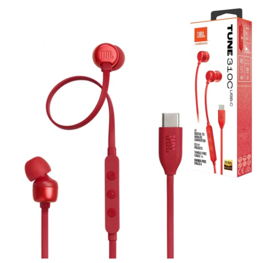 FU JBL AUDIFONOS USB-C HI-RES EXTRA BASS ECUALIZADOR TUNE 310C - ROJO - 1