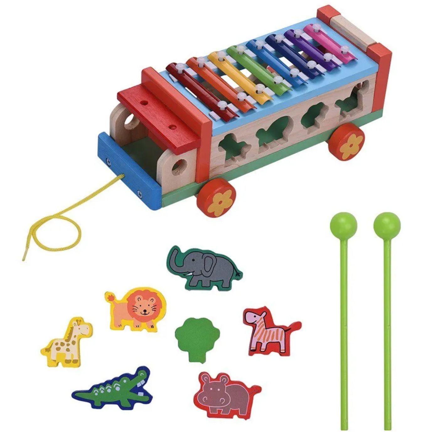 CARRITO DE ARRASTRE CON XILÓFONO Y FIGURAS DE ENCAJE - 2