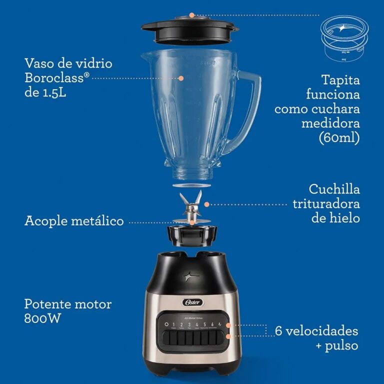 LICUADORA OSTER CON VASO DE VIDRIO 6 VELOCIDADES MÁS FUNCIÓN PULSO - 5