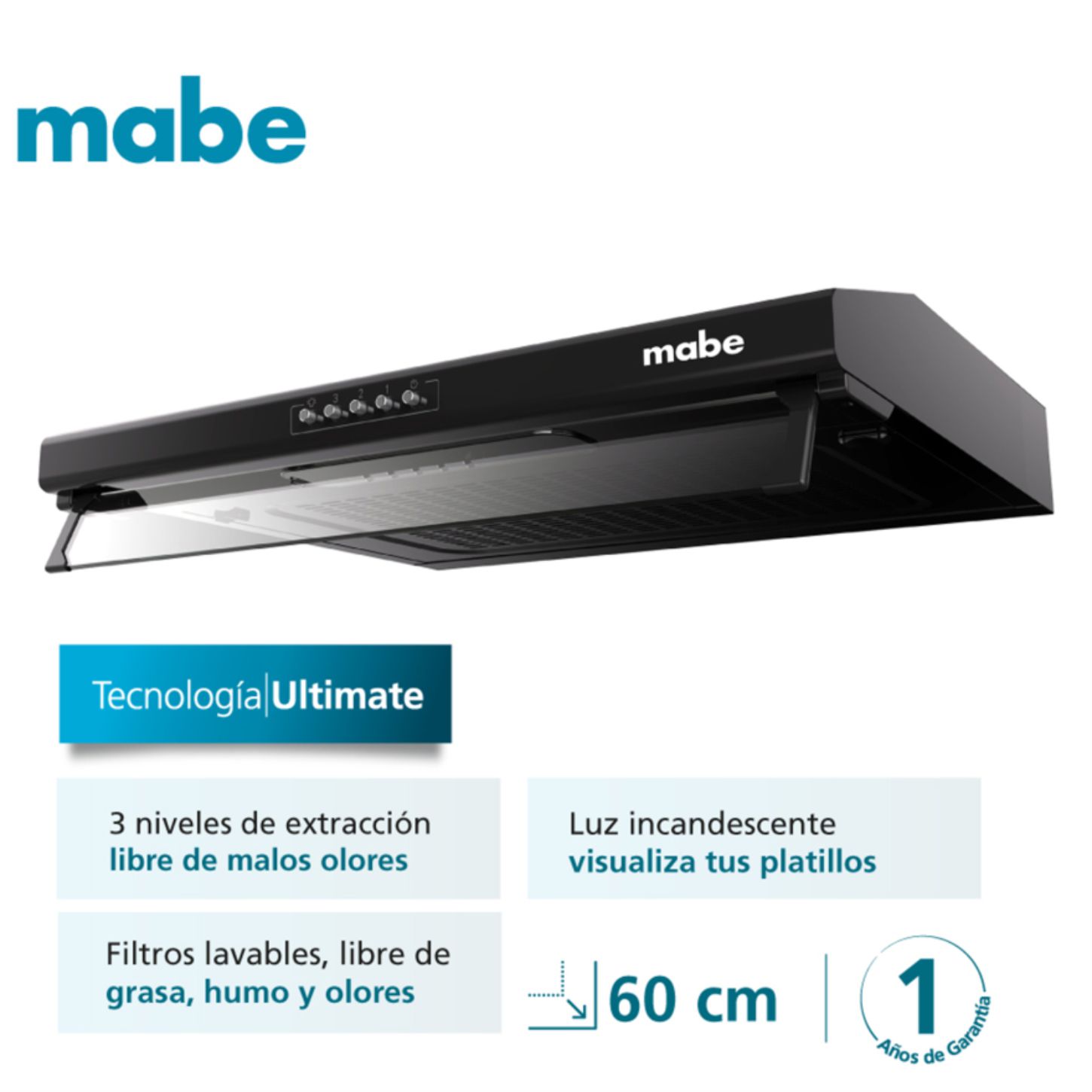 CAMPANA DE COCINA MABE 60 CM NEGRO MODELO CMU6020PB0 - 2
