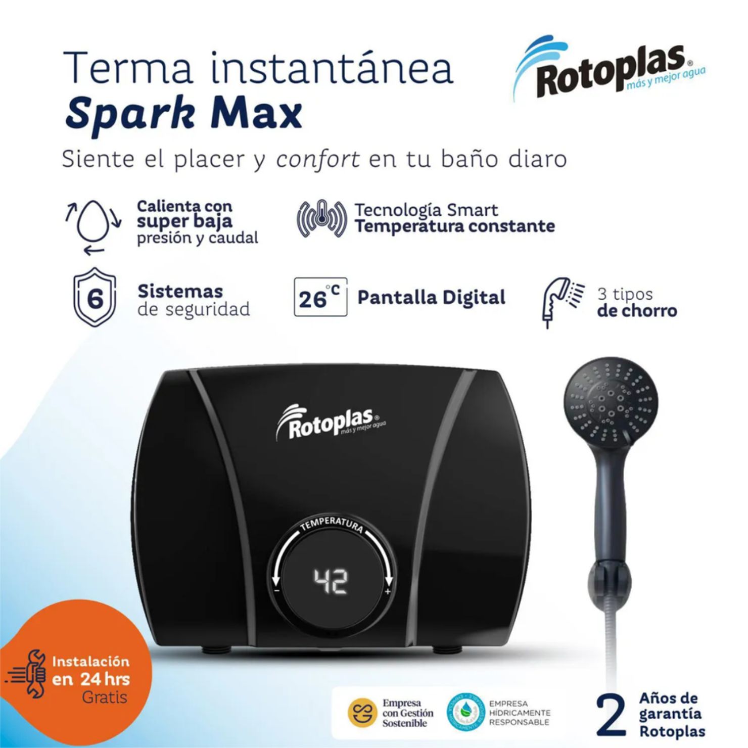 RAPIDUCHA ROTOPLAS SPARK MAX 5500W AGUA CALIENTE INSTANTANEA - 3