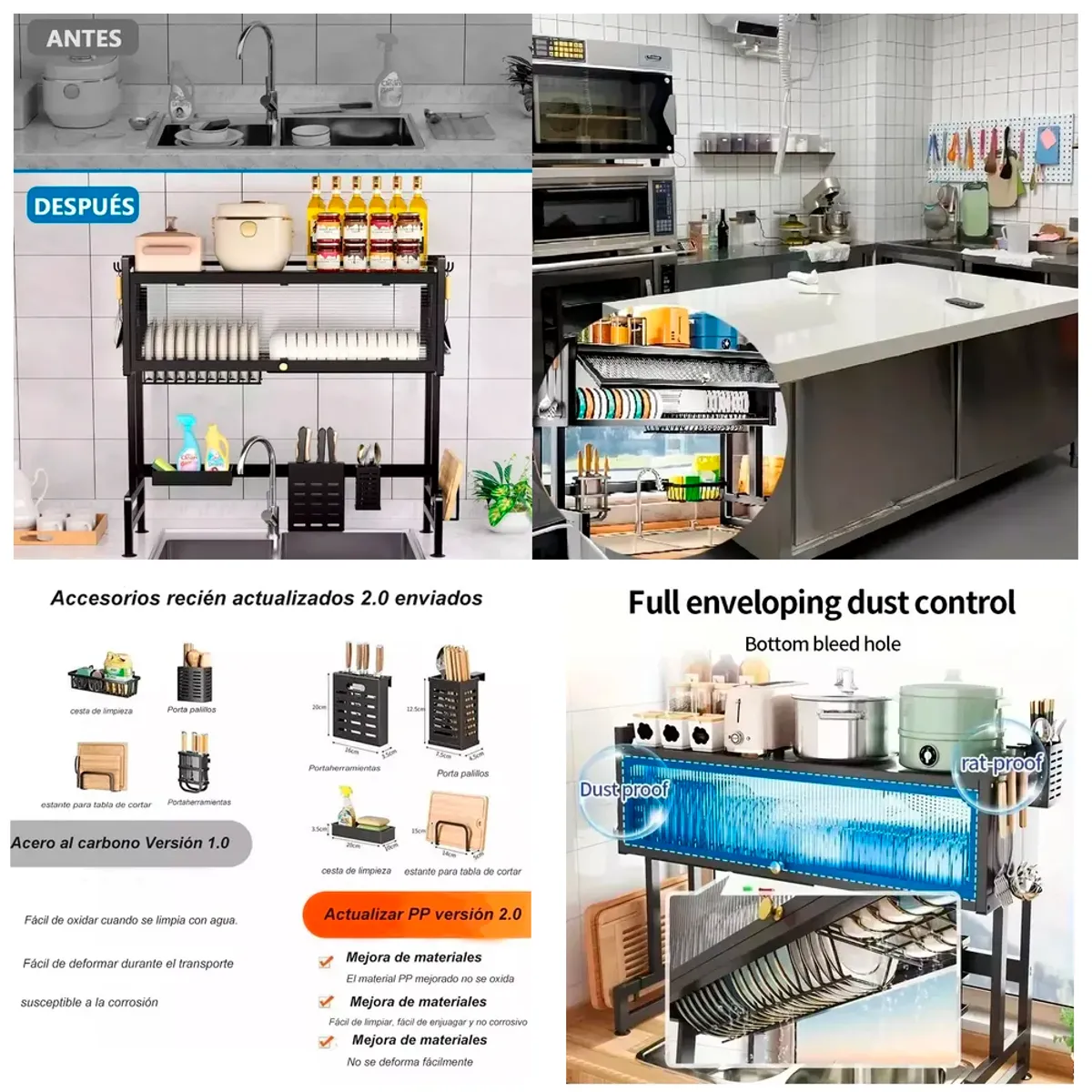 ESCURRIDOR DE PLATOS 85 CM NEGRO CON TAPA DOS NIVELES - 7