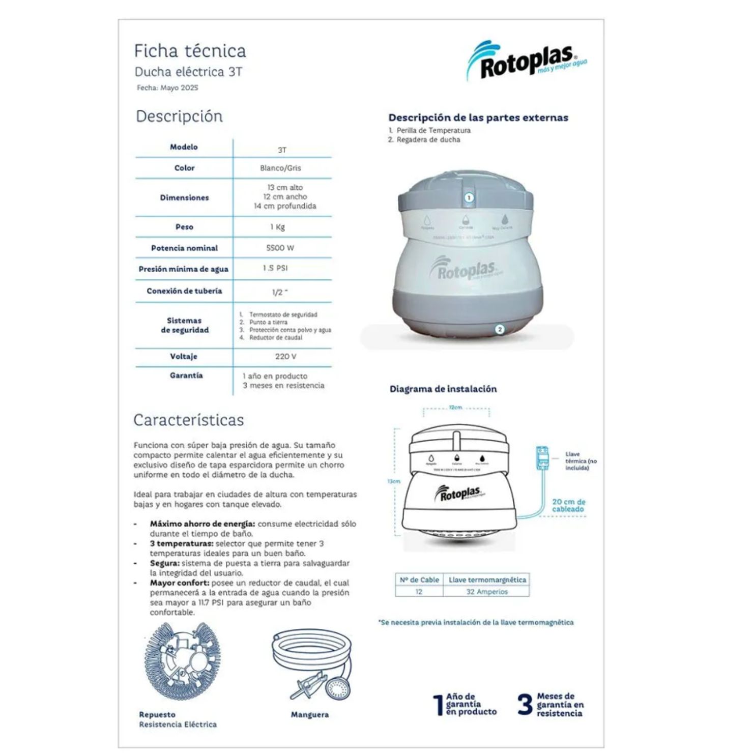 DUCHA ELECTRICA INITIAL 3T AGUA CALIENTE INSTANTANEA - 3