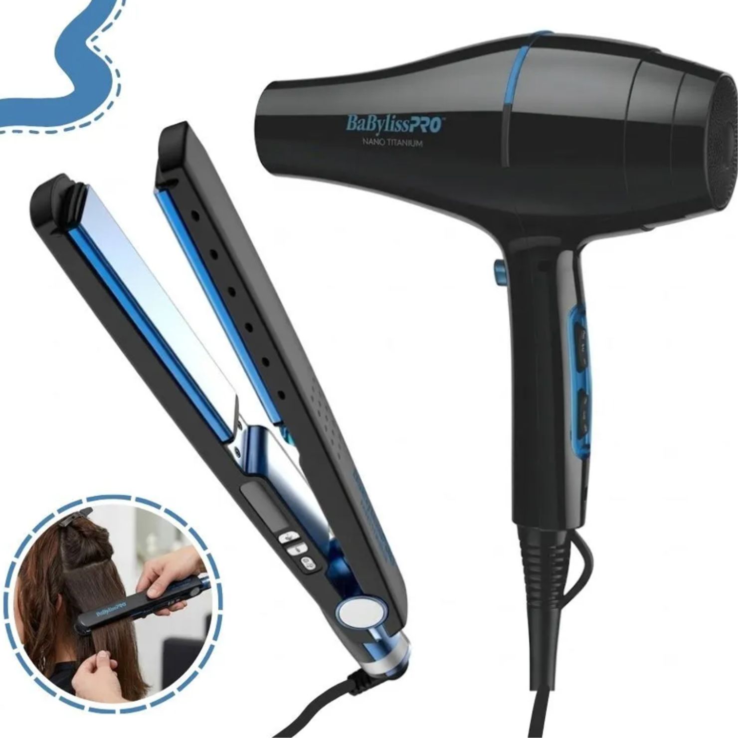 PACK BABYLISSPRO PLANCHA BLUE BLACK Y SECADOR NANO BLUE BBLPP4PE - 5