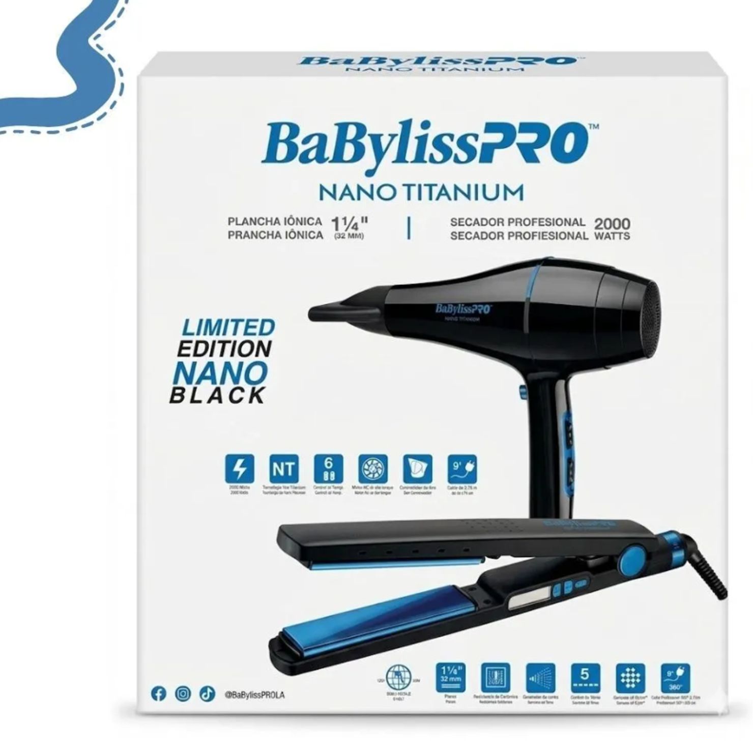 PACK BABYLISSPRO PLANCHA BLUE BLACK Y SECADOR NANO BLUE BBLPP4PE - 6