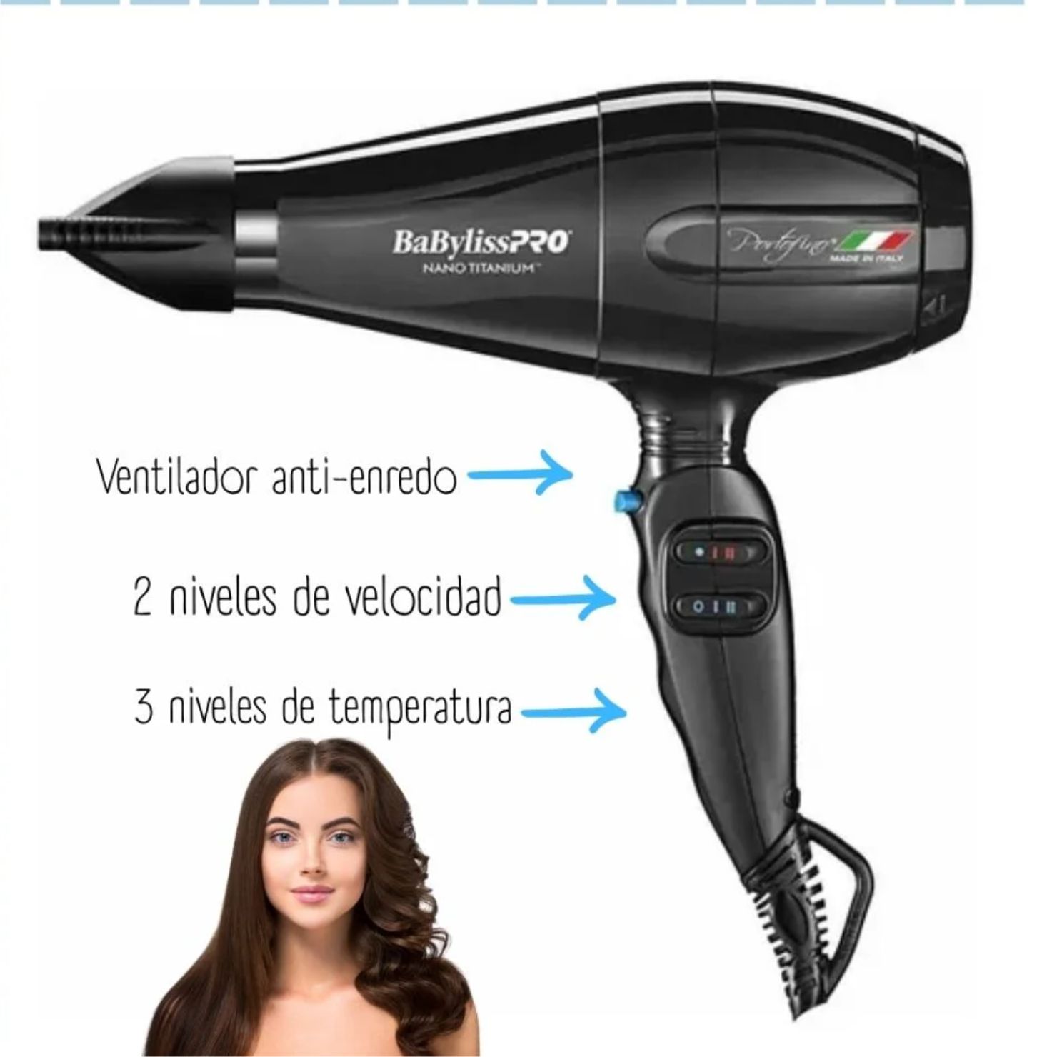 SECADORA DE CABELLO BABYLISSPRO PORTOFINO NEGRO 2000W - 2