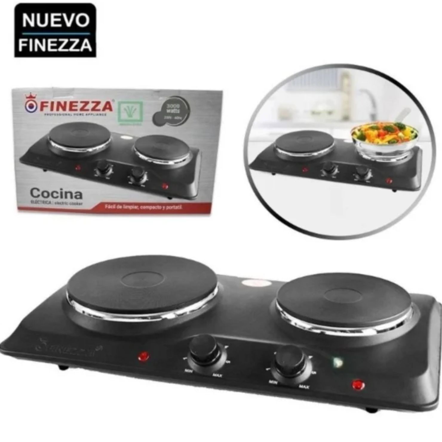 COCINA FINEZZA ELÉCTRICA 2 HORNILLAS 2250W FZ-204D4N - 3