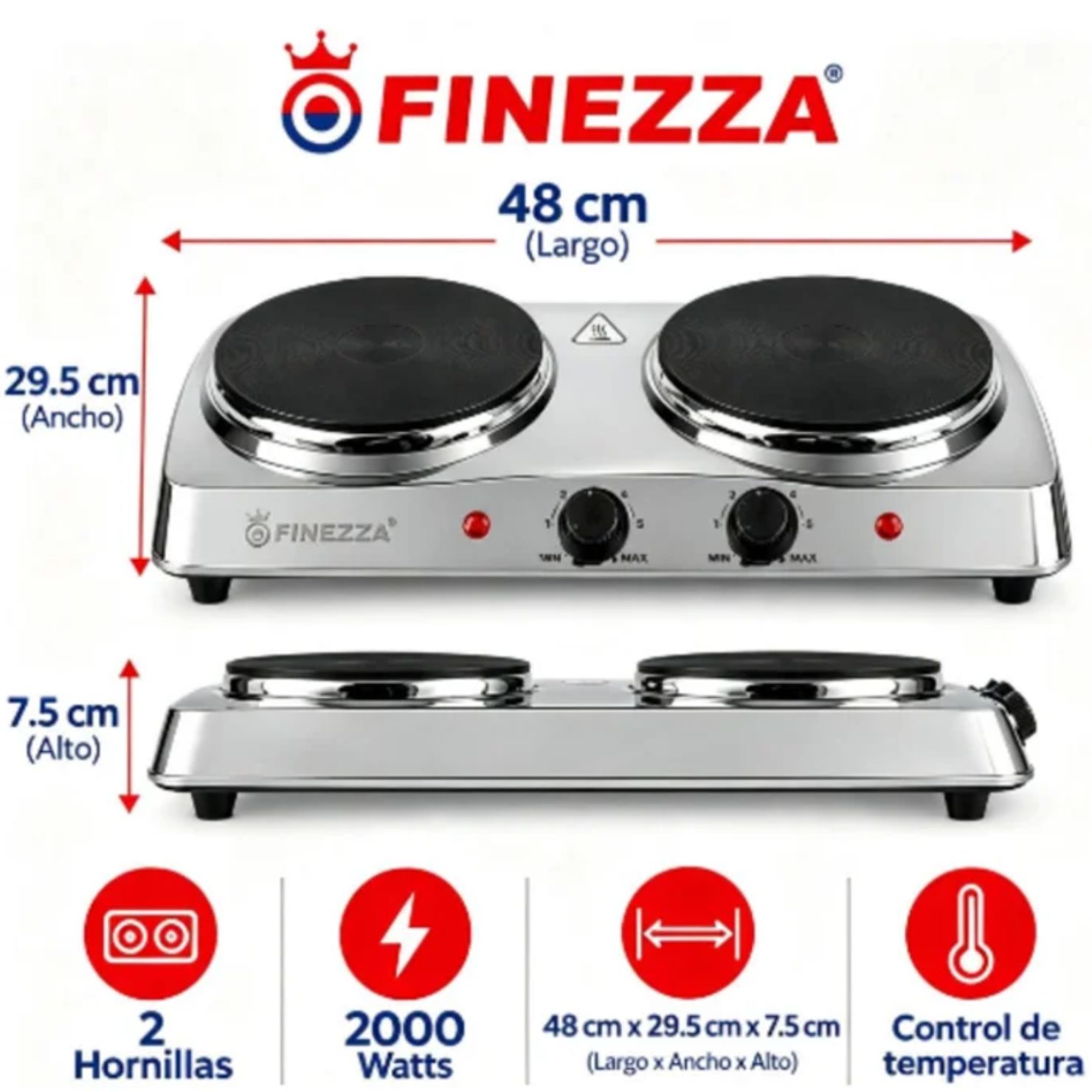 COCINA FINEZZA ELÉCTRICA 2 HORNILLAS FZ-203D3CH ACERO - 1