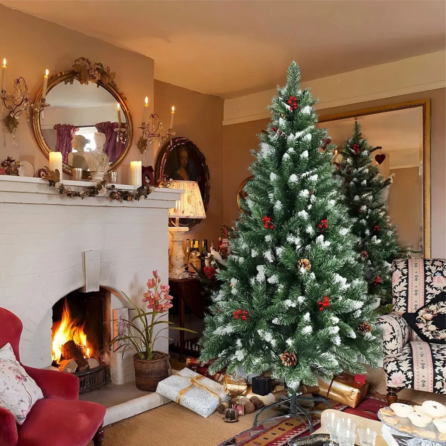 ÁRBOL NAVIDEÑO SEMINEVADO DE 1.80 METROS CON 989 RAMAS COLOR VERDE - 4