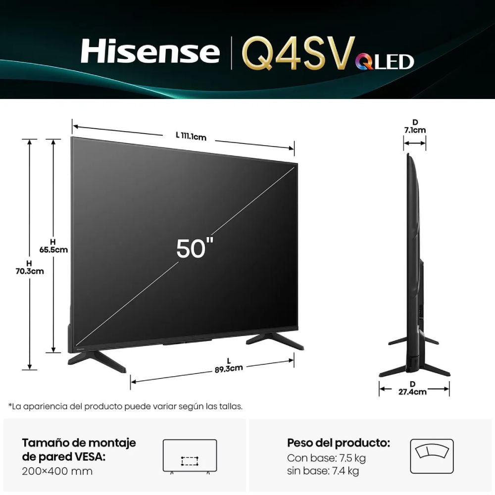 TELEVISOR HISENSE 50 QLED FHD 50Q4SV DOLBY AUDIO - 4