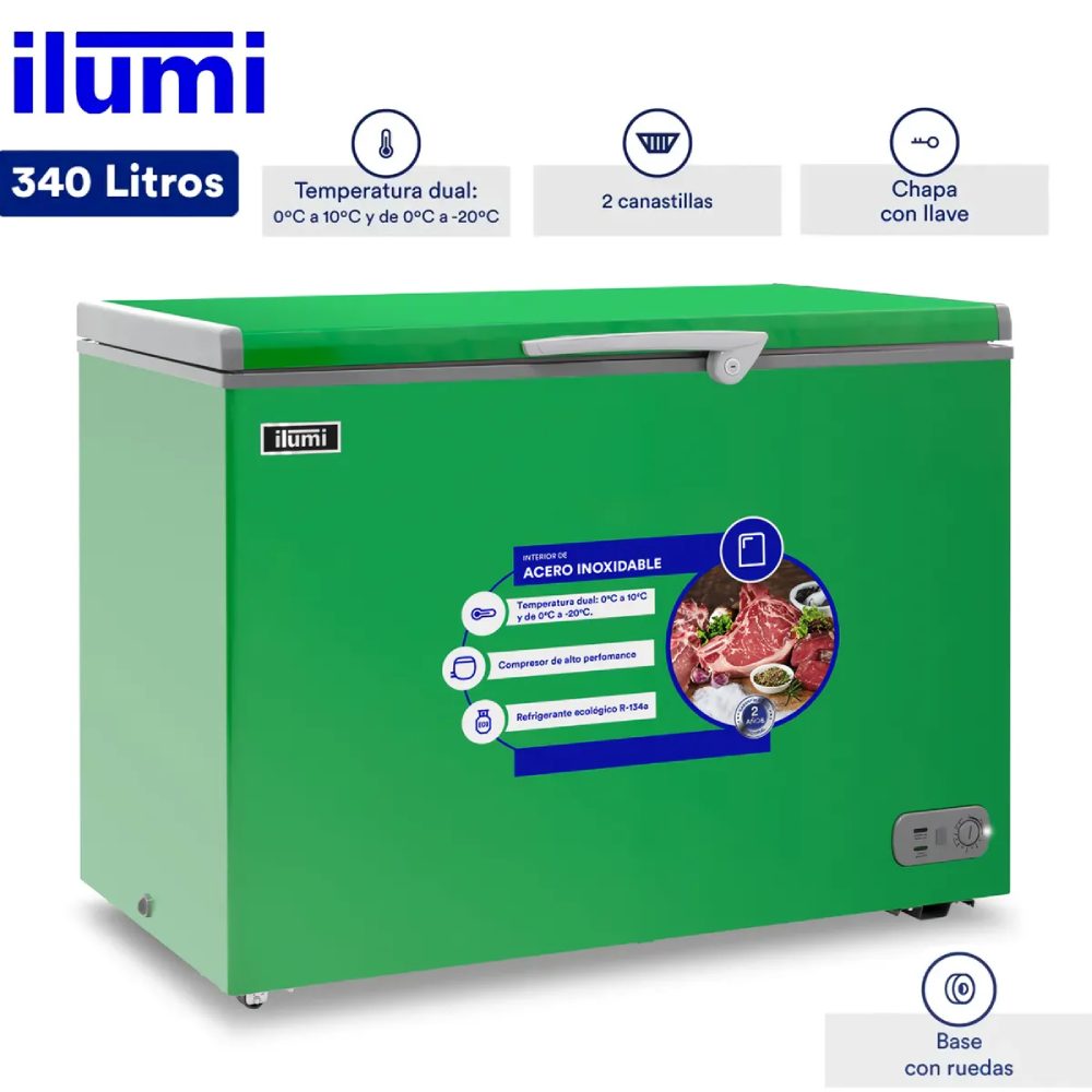 ONGELADOR ILUMI CON TINA DE ACERO INOXIDABLE DE 340 LITROS TFI-3400GR VERDE - 1