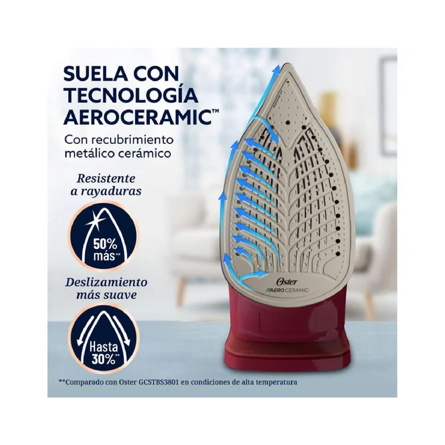 OSTER PLANCHA DE VAPOR, AEROGLIDE S7200, ROJO, GCSTAC7201-053 - 2