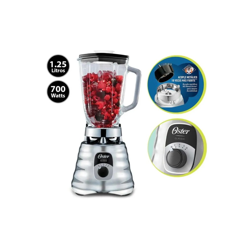 COMBO OSTER: LICUADORA CON PERILLA BLST4655 053 CROMADO + PLANCHA DE VAPOR LIGERA GCSTBS3802 - 2
