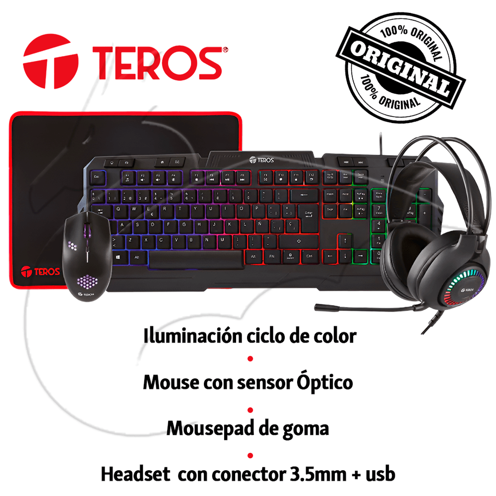 KIT 4 EN 1 TEROS TE-4063N TECLADO MULTIMEDIA MOUSE HEADSET MOUSE PAD - 1