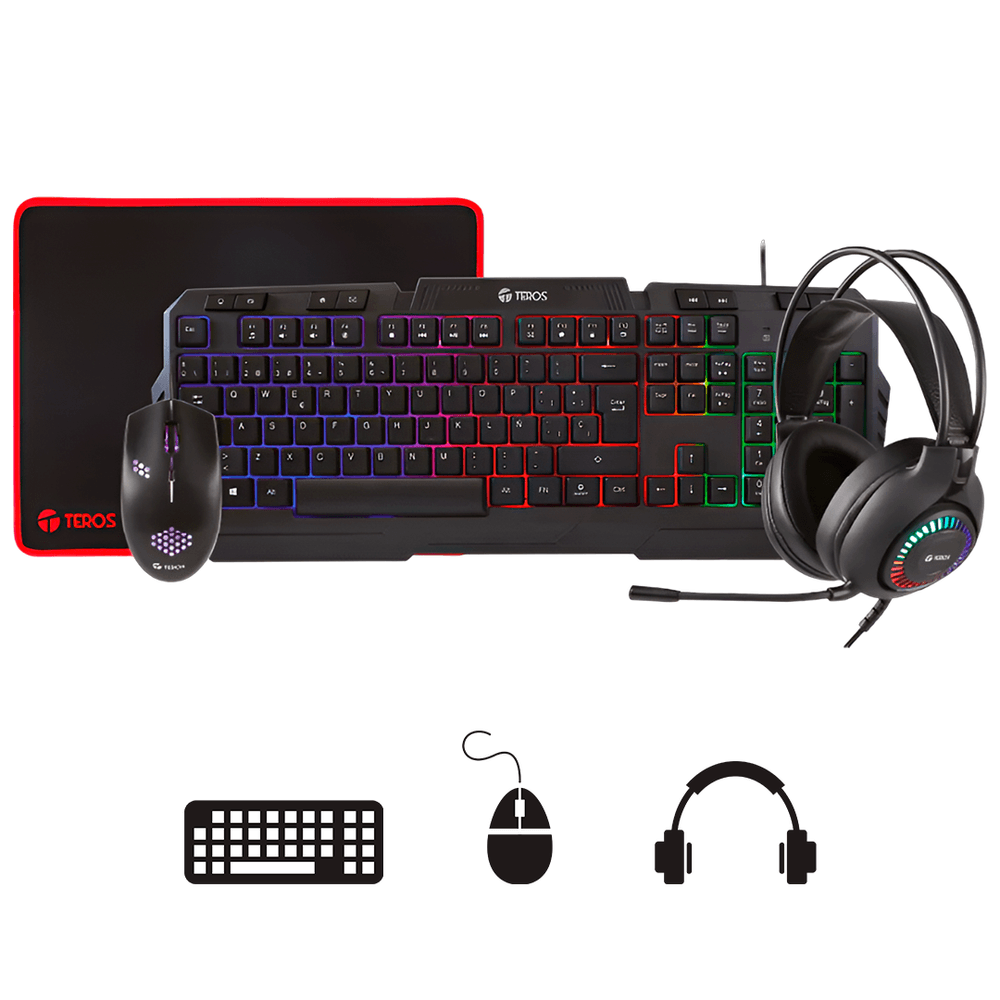 KIT 4 EN 1 TEROS TE-4063N TECLADO MULTIMEDIA MOUSE HEADSET MOUSE PAD - 2