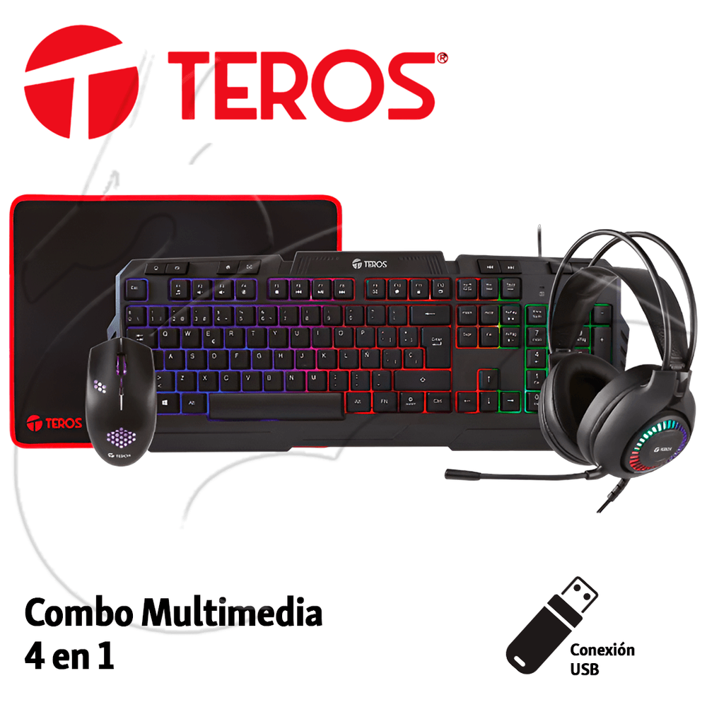 KIT 4 EN 1 TEROS TE-4063N TECLADO MULTIMEDIA MOUSE HEADSET MOUSE PAD - 3