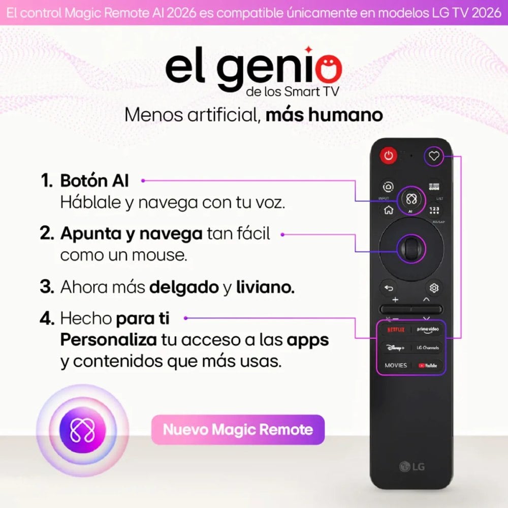 CONTROL MÁGICO LG SMART TV MR26GA 2026 MAGIC VOZ PUNTERO - 4
