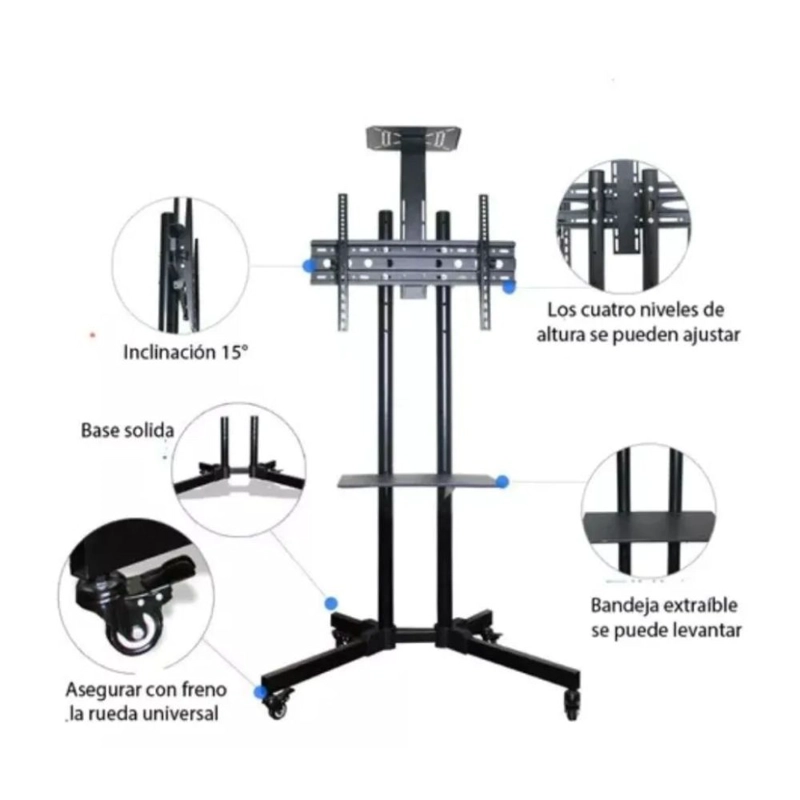 RACK SOPORTE PEDESTAL PARA TV 32 - 70 PULGADAS SOPORTA 45 KG - 3