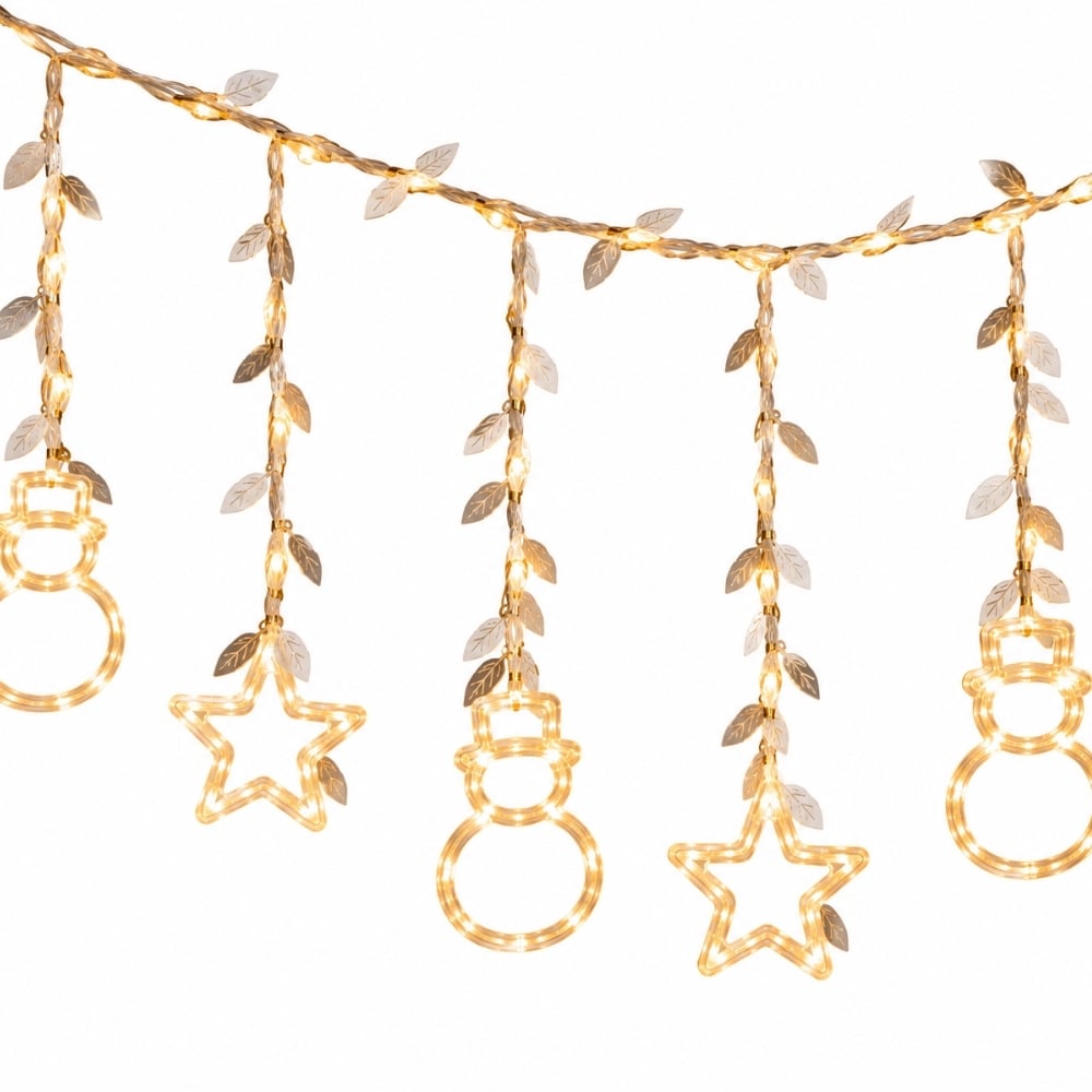 LUCES LED NAVIDEÑAS CORTINA 3 METROS – 4 HOMBRES DE NIEVE + 4 ESTRELLAS - 1